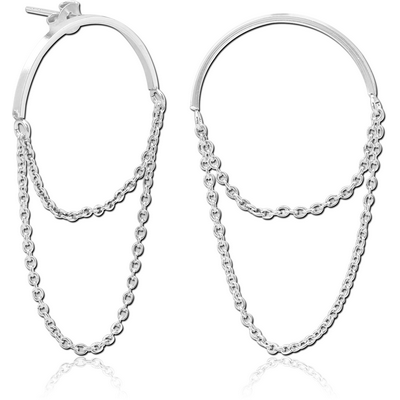 STERLING SILVER 925 CHAIN EAR STUDS PAIR