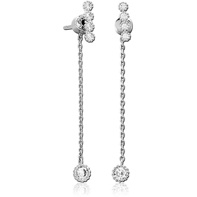 STERLING SILVER 925 JEWELLED CHAIN EAR STUDS PAIR