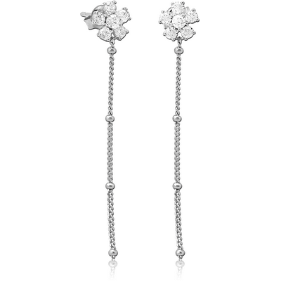 STERLING SILVER 925 JEWELLED CHAIN EAR STUDS PAIR