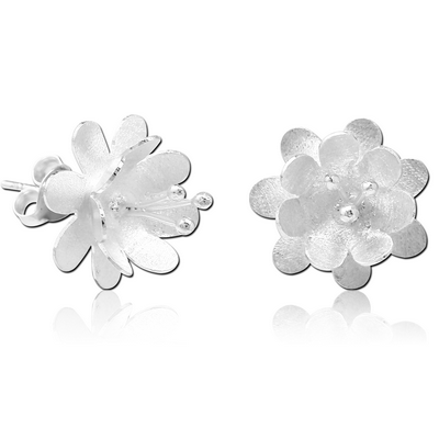 STERLING SILVER 925 EAR STUDS PAIR - FLOWER