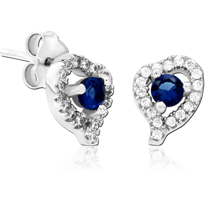 STERLING SILVER 925 JEWELLED EAR STUDS PAIR