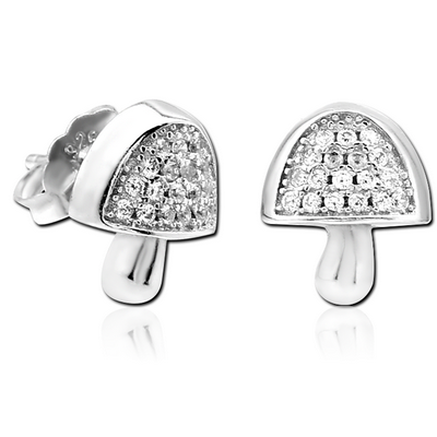 STERLING SILVER 925 JEWELLED EAR STUDS PAIR - MUSHROOM