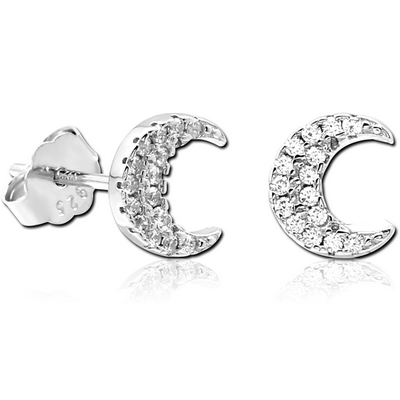 STERLING SILVER 925 JEWELLED EAR STUDS PAIR - CRESCENT