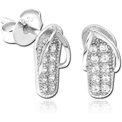 STERLING SILVER 925 JEWELLED EAR STUDS PAIR - SANDAL