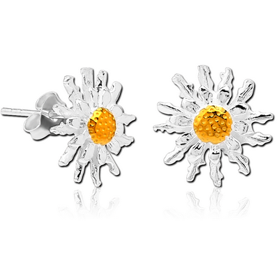 STERLING SILVER 925 TWO TONE EAR STUDS PAIR - DAISY