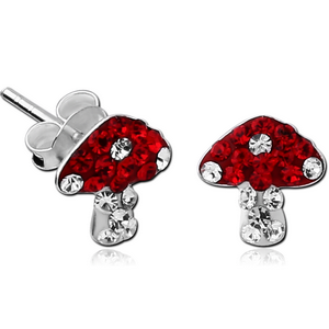 STERLING SILVER 925 CRYSTALINE EAR STUDS PAIR - MUSHROOM