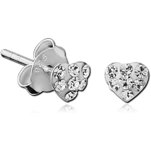 STERLING SILVER 925 CRYSTALINE EAR STUDS PAIR - HEART