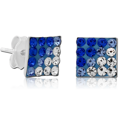 STERLING SILVER 925 CRYSTALINE EAR STUDS PAIR - SQUARE