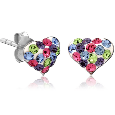 STERLING SILVER 925 CRYSTALINE EAR STUDS PAIR - HEART
