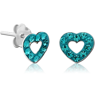 STERLING SILVER 925 CRYSTALINE EAR STUDS PAIR - HEART