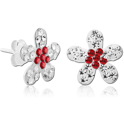 STERLING SILVER 925 CRYSTALINE EAR STUDS PAIR - FLOWER