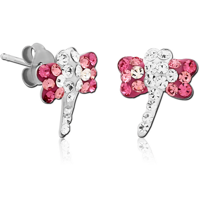 STERLING SILVER 925 CRYSTALINE EAR STUDS PAIR - BUTTERFLY
