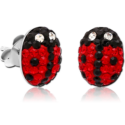 STERLING SILVER 925 CRYSTALINE EAR STUDS PAIR - LADY BUG