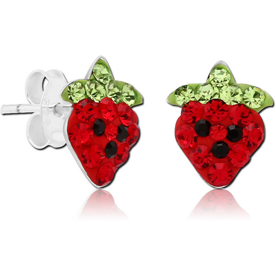 STERLING SILVER 925 CRYSTALINE EAR STUDS PAIR - STRAWBERRY