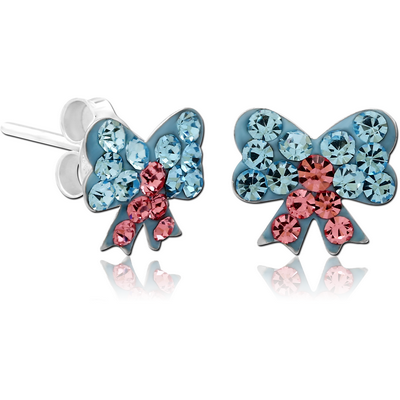 STERLING SILVER 925 CRYSTALINE EAR STUDS PAIR - BOW