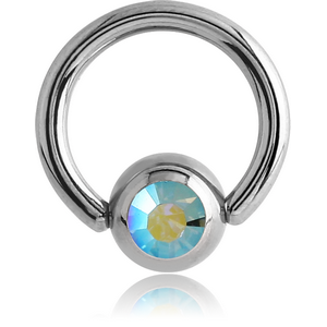 SURGICAL STEEL OPTIMA CRYSTAL JEWELLED SLAVE BALL WITH BALL CLOSURE RING