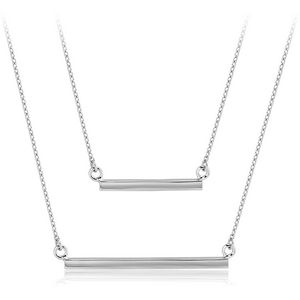 STERLING SILVER 925 DOUBLE LAYER NECKLACE WITH PENDANT - TWO SQUARE BARS