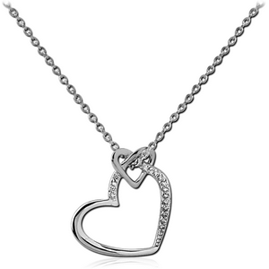 STERLING SILVER 925 JEWELLED NECKLACE WITH PENDANT - TWO HEARTS