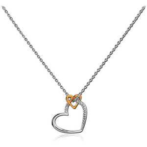 STERLING SILVER 925 JEWELLED NECKLACE WITH TWO TONE PENDANT - TWO HEARTS