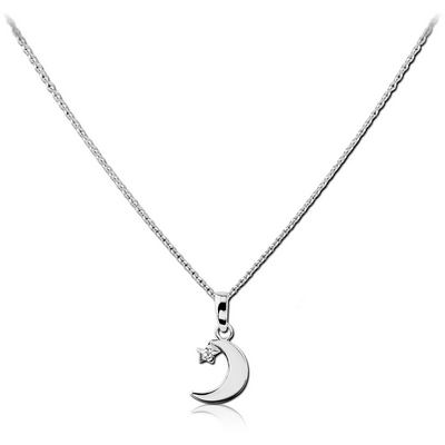 STERLING SILVER 925 JEWELLED NECKLACE WITH PENDANT- CRESCENT MOON WITH STAR