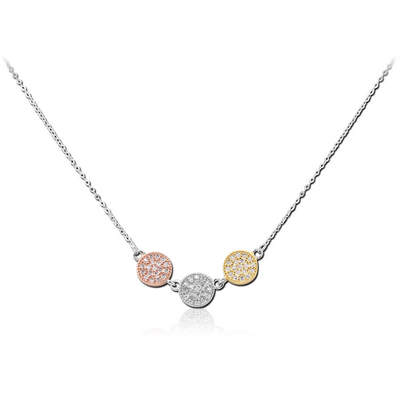 STERLING SILVER 925 JEWELLED NECKLACE THREE TONE WITH PENDANT