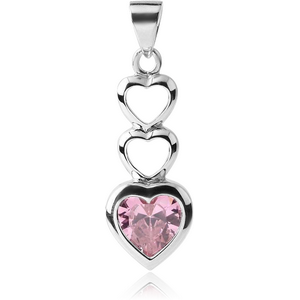 STERLING SILVER 925 JEWELLED PENDANT - THREE HEARTS