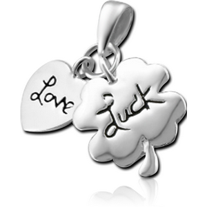 STERLING SILVER 925 PENDANT - LUCKY CLOVER AND LOVE HEART