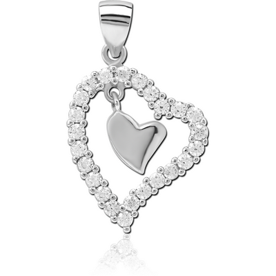 STERLING SILVER 925 JEWELLED PENDANT - TWO HEARTS