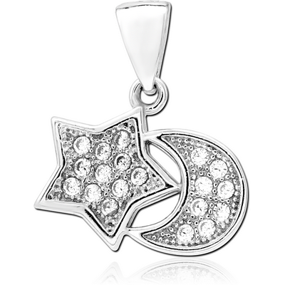 STERLING SILVER 925 JEWELLED PENDANT - STAR AND CRESCENT