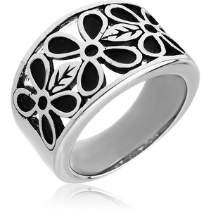 STERLING SILVER 925 RING WITH ONYX - FLOWERS