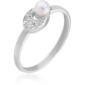 STERLING SILVER 925 JEWELLED RING - CRECENT WITH PEARL