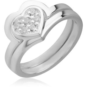 STERLING SILVER 925 JEWELLED RING - STACKED TWO RINGS HEART