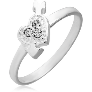 STERLING SILVER 925 JEWELLED RING - ARROW AND HEART