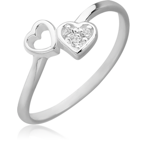 STERLING SILVER 925 JEWELLED RING - TWO HEARTS
