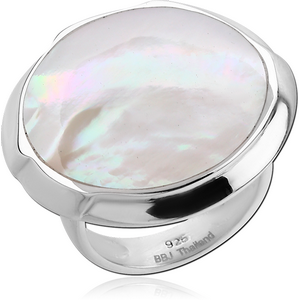 STERLING SILVER 925 RING WITH WHITE SHELL CUT