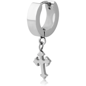 STAINLESS STEEL HUGGIES PAIR WITH DANGLING CROSS