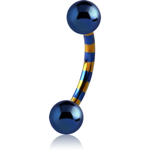 ANODISED TITANIUM TWO TONE CURVED BARBELL WITH DARK BLUE BALLS