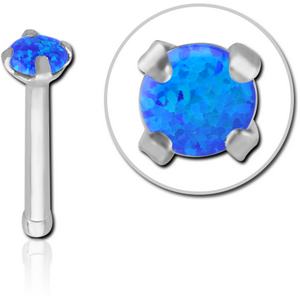 TITANIUM PRONG SET 3MM JEWELLED NOSE BONE WITH SYNTHETIC OPAL