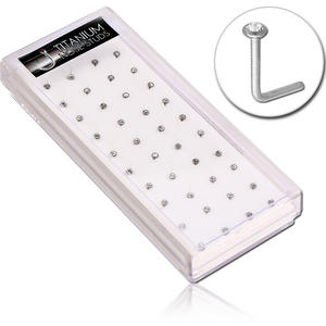 BOX OF 40 TITANIUM 90 DEGREE JEWELLED NOSE STUDS