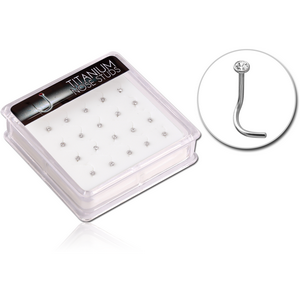 BOX OF 20 TITANIUM JEWELLED LARGE LEFT CURVE NOSE STUDS