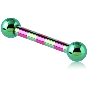 ANODISED TITANIUM TWO TONE MICRO BARBELL WITH GREEN BALLS