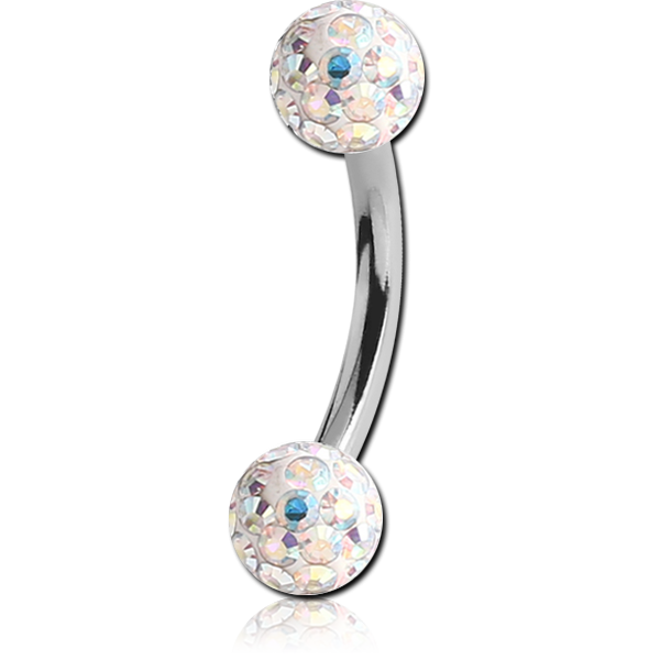 TITANIUM CURVED MICRO BARBELL WITH EPOXY COATED CRYSTALINE JEWELLED BALLS