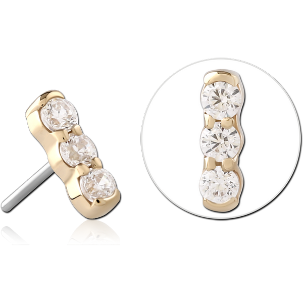 14K GOLD JEWELLED ATTACHMENT TITANIUM THREADLESS PIN