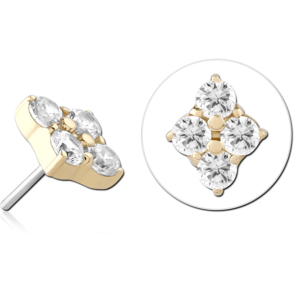 14K GOLD JEWELLED ATTACHMENT TITANIUM THREADLESS PIN