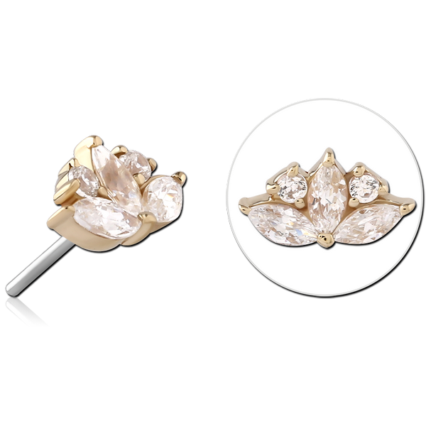 14K GOLD JEWELLED ATTACHMENT TITANIUM THREADLESS PIN