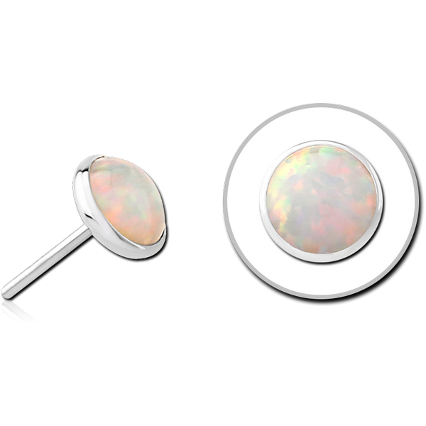 14K WHITE GOLD SYNTHETIC OPAL JEWELLED ATTACHMENT TITANIUM THREADLESS PINS
