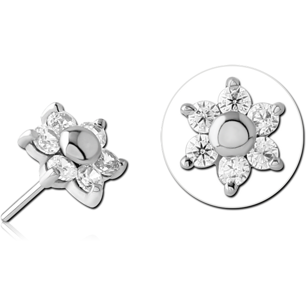 14K WHITE GOLD JEWELLED ATTACHMENT TITANIUM THREADLESS PIN