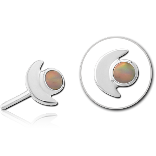 14K WHITE GOLD SYNTHETIC OPAL JEWELLED ATTACHMENT TITANIUM THREADLESS PINS