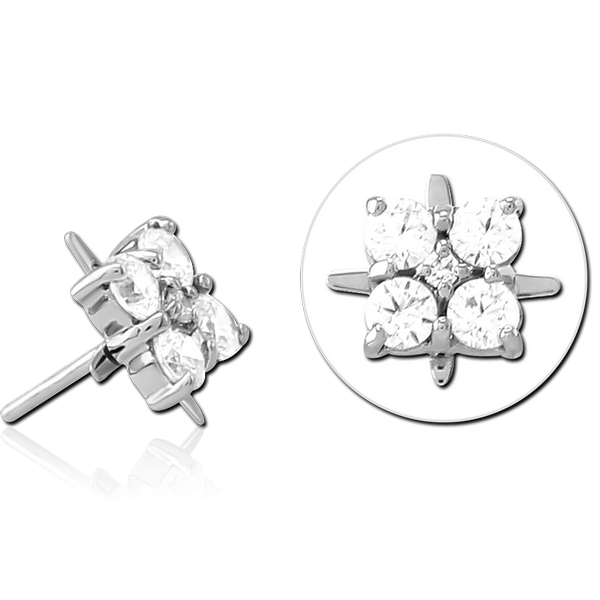 14K WHITE GOLD JEWELLED ATTACHMENT TITANIUM THREADLESS PIN
