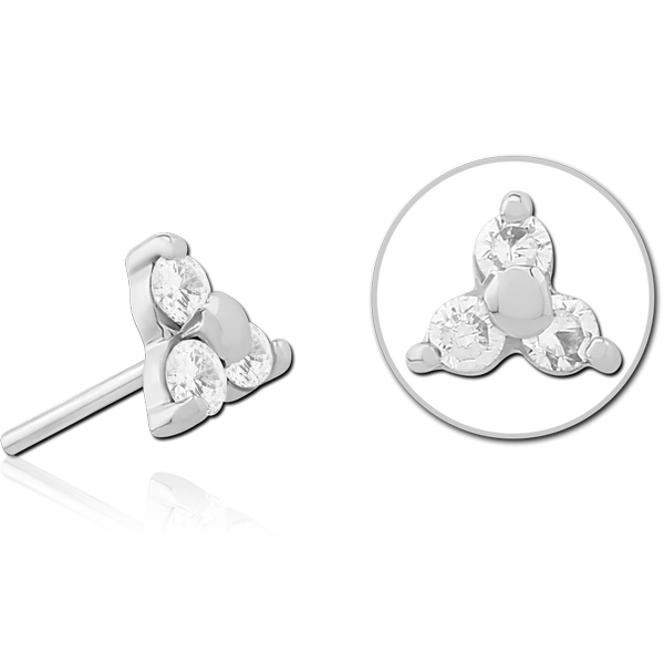 14K WHITE GOLD JEWELLED ATTACHMENT TITANIUM THREADLESS PIN